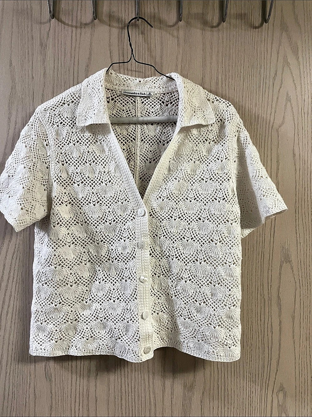 Abercrombie & Fitch Crochet-Style Button-Through Sweater Polo Crochet Short